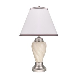 Aspen Creative 40093-1 26" High Traditional Ceramic Table, Ivory with Pewter Finish Base and Hardback Empire Shaped Lamp Shade in Off White, 15" Wide