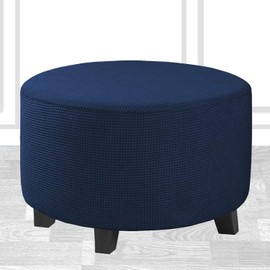 GUNDAN Round Footstool Cover Gray Stretch Ottoman Cover, Fabric Removable Large Stretch Pouffe Cover Anti-Slip Foot Stool Jacquard Slipcovers With Elastic Bottom, Machine Washable