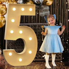 Tongjoy Marquee Numbers 4 Feet Tall Large Light Up Numbers 5 for 5th 15th 50th Birthday Party Decorations Light Up Sign Anniversary Party Decor Foam Board