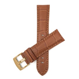 Bandini Mens Leather Watch Band - Alligator Pattern Leather Watch Strap - Replacement Watch Band for Classic and Smart Watch - Tan 18mm Watch Band - Gold Buckle