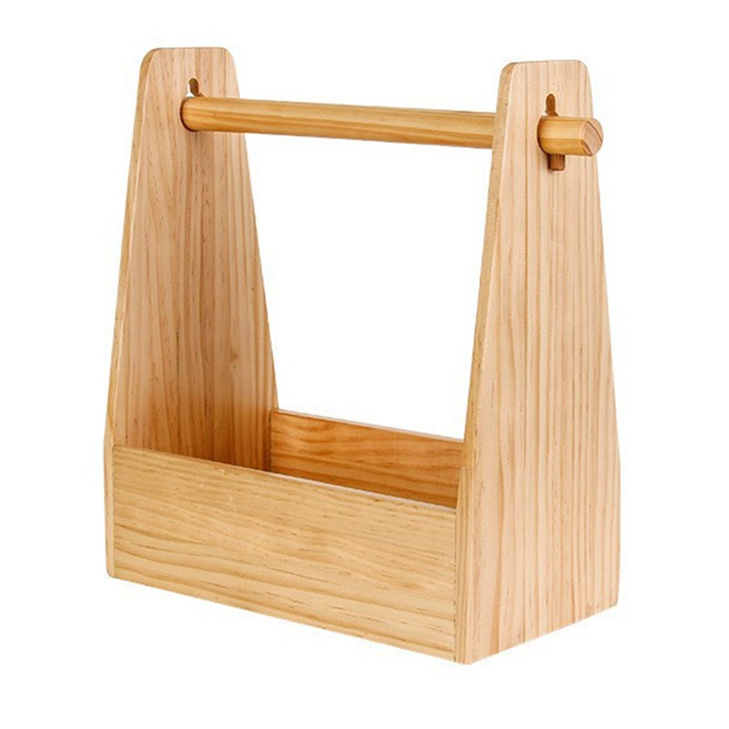 Outdoor Wood Seasoning Storage Basket with Handle Picnic Condiments BBQ