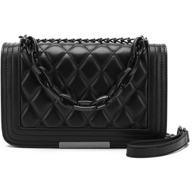 lola mae Crossbody Bags for Women Fashion Quilted Shoulder purse with Convertible Chain Strap Classic Satchel Handbag, Black-lm716, S