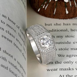 SweetJew Mens Moissanite 925 Sterling Silver Wedding Ring 1.5cttw D Color VVS1 Clarity Brilliant Round Band Engagement Ring Size 5