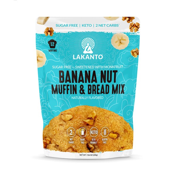 Lakanto Sugar Free Banana Nut Muffin and Bread Mix - Sweetened with Monkfruit Sweetener, 2g Net Carbs, Gluten Free, Naturally Flavored, Keto Diet Friendly, Dairy Free (7.06 oz)