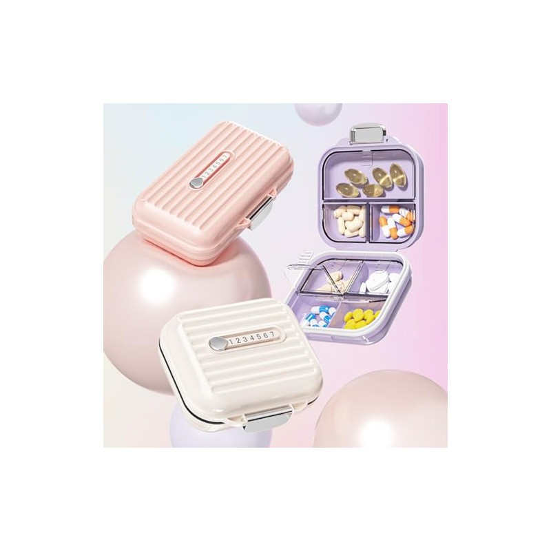 Travel Pill Organizer Box with Labels, 7 Compartments Portable Mini