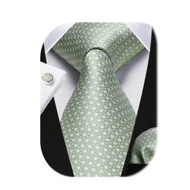 HISDERN Sage Green Ties for Men Wedding Silk Woven Necktie with Pocket Square Cufflinks Set for Prom