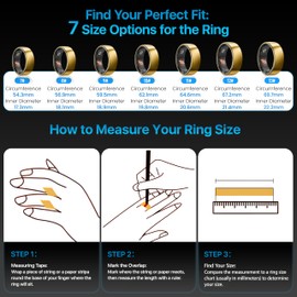 Kuinha Smart Ring Health Tracker - 24/7 Fitness & Sleep Tracking with Heart Rate Monitor, IP68 Waterproof Activity Tracker for Men/Women, 50+ Workout Modes, 7-Day Battery(Gold 10#)