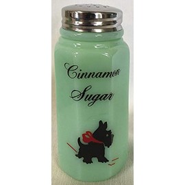 Sugar Shaker - Paneled - Rosso Exclusive - Jade w/Cats, Dogs, Birds - American Made - Mosser Glass USA (Red Bow Scottie Dog w/Cinnamon)