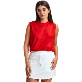 MEIVSO Women's Athletic Cotton Crop Tank Tops Sleeveless Workout Shirts Yoga Running Gym Tennis Shirts Red L