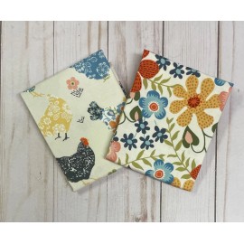 Assorted Fabric FQ Fat Quarter Set 2 Chickens Floral Farm Prints Multi Color 100% Cotton