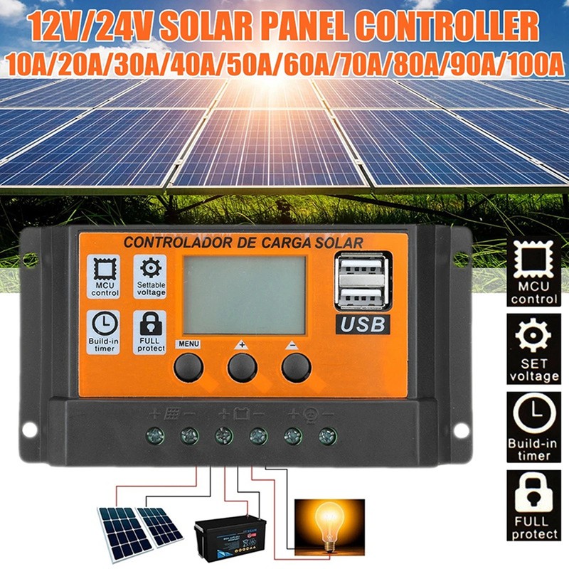 PWM Auto Solar Charge Controller LCD Display Dual USB Solar