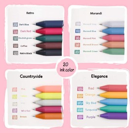 4 Packs KACO Gel Ink Pens Retractable 20 different ink color Extra Fine Point (0.5mm) for Drawing Bullet Journaling Planner Make Notes