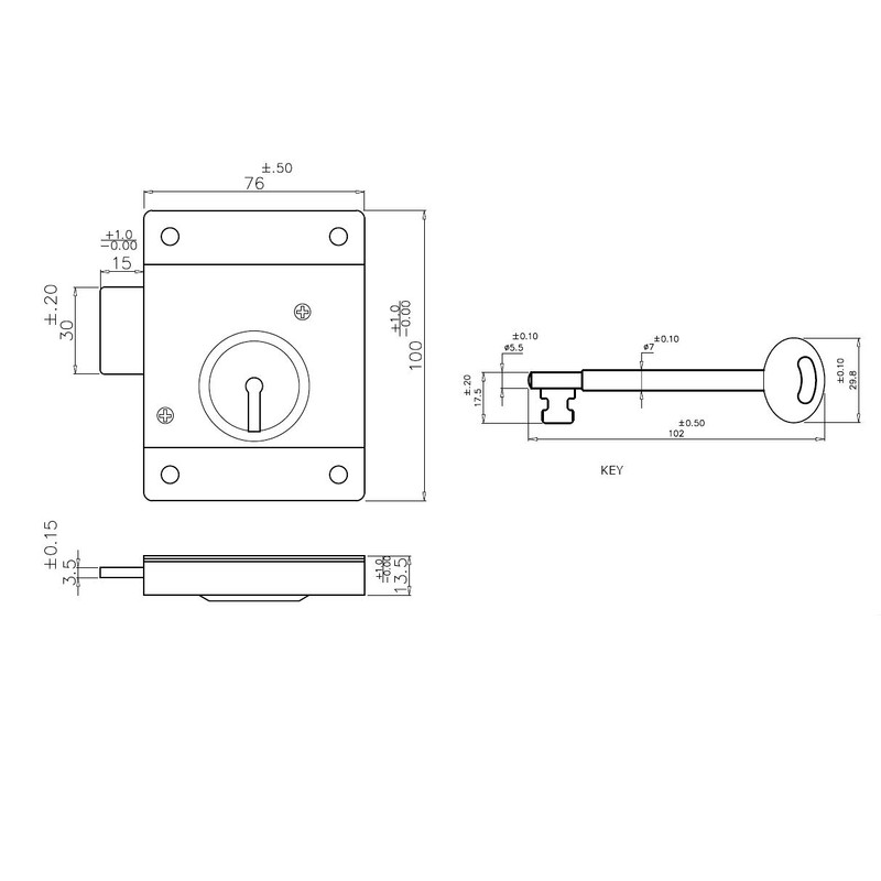 Rim Surface Lock Black 4 x 3" Press Lock Pattern