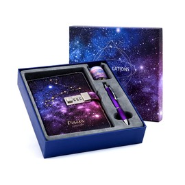 CAGIE Starry Constellation Lock Diary Set Gift Box with Pen & Tapes Secret Diary with Lock for Kids Girls Women Purple Journal Kit with Lock for Anniversary Birthday Holiday（Pisces）