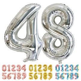 Ponmoo Balloons Numbers 48/84 Silver, Giant Number 0 1 2 3 4 5 6 7 8 9 10-19 20-29 30-39 40 50 60 70 80 90 100, Large Foil Balloons for Wedding Anniversary, Birthday Balloons Party Decoration