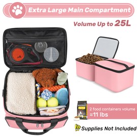 Abrimelodi 6 Set Dog Travel Bag, Large Pet Travel Kit for Supplies, Includes 2 Food Containers, 1 Travel Organizer for Dogs, 2 Collapsible Bowls, 1 Treat Pouch, Pink Dog Mom Gifts for Women