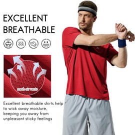 Haimont Dry Fit Shirts for Men Lightweight Workout Shirts Short Sleeve Active Running Fishing Swim Shirts, Red, M