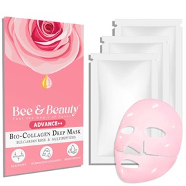 Bee & Beauty Bio Collagen Overnight Mask Pack Of 3 Korean Face Mask For Glass Skin Pink Sheet Mask For Deep Hydration, Rejuvenation With Bulgarian Rose