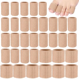 Blulu 36 Pieces Toe Tubes 0.98 Inches Cushion Tube Corn Pads for Toes Sleeves Soft Gel Protectors for Cushions Corns Blisters Calluses 3 Size (Brown)