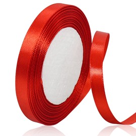 Red Satin Ribbon 3/8 Inches x 25 Yards, Solid Color Fabric Ribbon for Gift Wrapping, DIY Crafts, Hair Bows Making, Wreath, Wedding Party Decoration and Sewing Projects