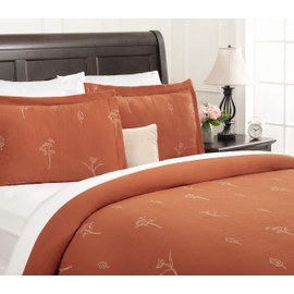 Chanasya Premium Floral Leaf Embroidered Twin Size Duvet Cover - 2-Piece Bedding Set -Luxury Textured Washed Microfiber Lightweight Super Soft Elegant Boho Chic Cottagecore Comforter Cover - Rust