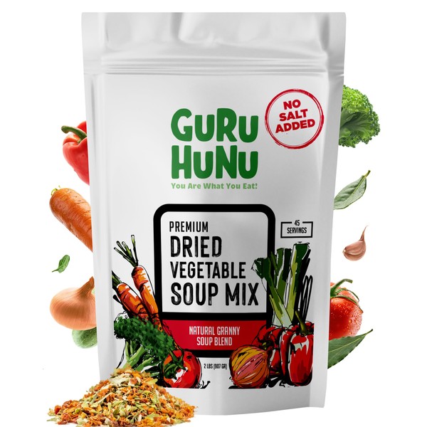 GURU HUNU Dehydrated Vegetables, Premium Soup Mix, Dried Vegetables For Soup, Dehydrated Freeze Dried Bulk Dehydrated Veggie Blend For Ramen Emergency and Camp Food Supply No Salt (2lb)
