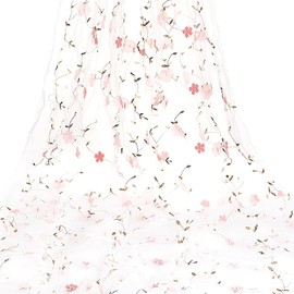PH PandaHall 1.8 m Flower Tulle Fabric Mesh Lace Fabric 1.3 m Wide Embroidery Lace Fabric Floral Applique Fabric White Netting Fabric for DIY Sewing Clothing Dress Curtain Wedding Decoration