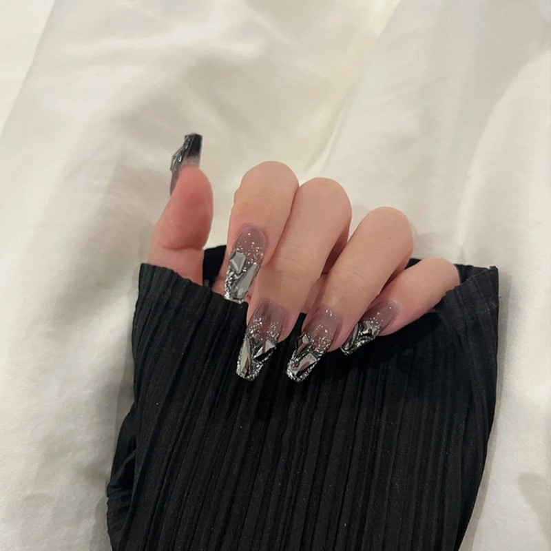 Nail Tip, Long Nail Tip, Black, 24 Pieces, 3D Claws,