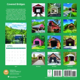 2025 Covered Bridges Monthly Wall Calendar by Bright Day, 12 x 12 Inch Beautiful Landscape Photography Gift