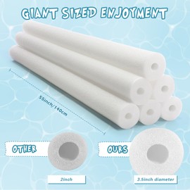 Hollowfly 6 Pack Jumbo Pool Noodles Swimming Floating Foam Tube Extra Large Hollow Bright Swimming Pool Noodles Bulk Heavy Duty for Adults(White,55 x 3.5 Inch)