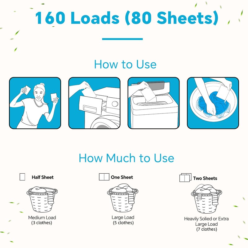 OrientLeaf Laundry Detergent Sheets Fragrance Free, Eco-Friendly, Powerful Cleaning, Up