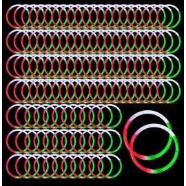 Unbranded Lot of 100 Pieces - 8 Inch Red, White and Green Glow Stick Bracelets