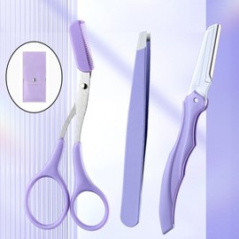 Serendi Eyebrow Grooming Set 3-Piece: Eyebrow Razor, Tweezers, Thinning Scissors Kit 3ea