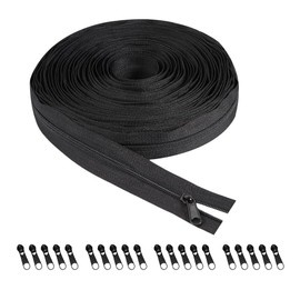 YZROHYI Endless zip with zip, black, 10 m, nylon zip with 20 zip pulls, zip divisible, zip DIY, zip craft for bedding, clothing, bag