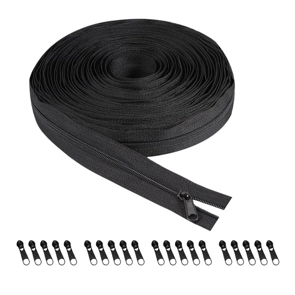 YZROHYI Endless zip with zip, black, 10 m, nylon zip