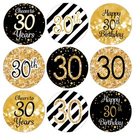Black and Gold 30th Birthday Party Favor Stickers - 180 Labels