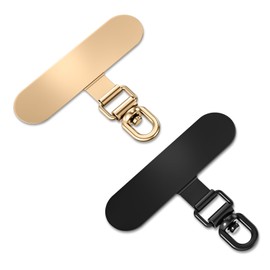 saxsion Universal Phone Tether Tabs & Metal Phone Patches - Sticky-Free Universal Phone Lanyard Patches for Cell Phone Straps. (Champagne Gold+Black)