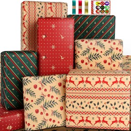 Wrapping Paper Christmas Set, Christmas Wrapping Paper Set, Wrapping Paper, Christmas Wrapping Paper, Kraft Paper for Women, Men, Girls, Boys, Christmas Wrapping Paper, Green, Red