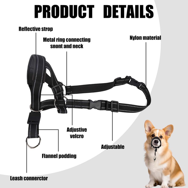 Dog Head Halter with Reflective Soft Padded Adjustable and Easily