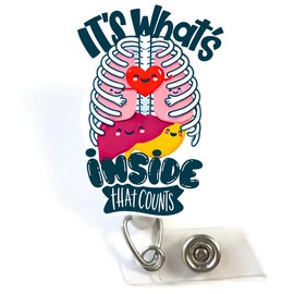 It's What's Inside That Counts Badge Reel, Cute Nurse Retractable ID Holder, Kawaii Organ Design Fun Badge Reel for Nurses and Healthcare Workers, Gastro Nurse Badge, Perfect Transplant Nurse Gift