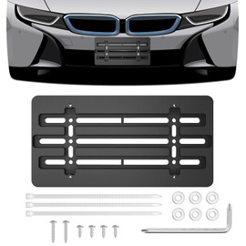 QKYS License Plate Holder, No Drill Front Licenses Plate Bracket Hardware Kit with Screws, Universal Bumper License Plates Holder Mount Adapter Frames for SUV, Sedan, Truck, Car Accessories