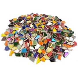 Lanyani Vibrant Broken Ceramic Tiles for Crafts Mosaics,Irregular Polished China Tile Scraps Stained Glass Pieces, Mixed Colors- 2Pounds/0.97 Square Foot