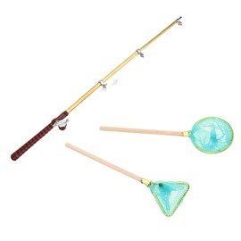 KICHOUSE 1Set Mini Fishing Pole of Dollhouse Accessories with Fishing Net Realistic Photography Props for Miniature Scenes for Play and Decor