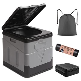 PORMYTRIP Large Portable Toilet Camping Toilets for Car Indoor Outdoor Commode Foldable Travel Potty for Camping,Tent,Hiking,Boating,Long Road Trips,Traffic jam,Home,Gray