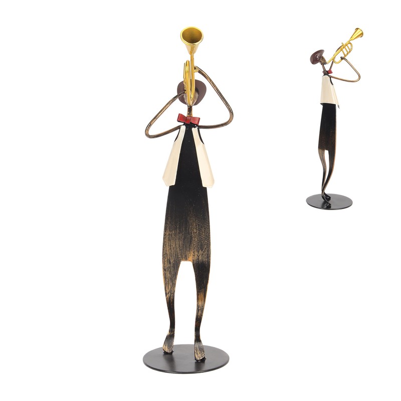 Trumpet Player Figurine Modern Abstract Handcrafted Metal Musician Sculpture for