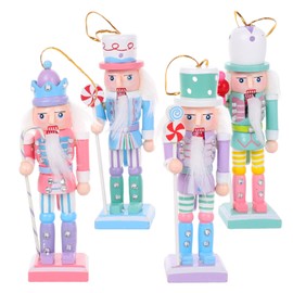 Gatuida Small Christmas Nutcracker Ornaments: 4pcs Mini Nutcracker Soldier Ornament Christmas Tree Hanging Decoration Wooden Candy Pastel Nutcracker Puppet Pendant for Xmas Tree Decor