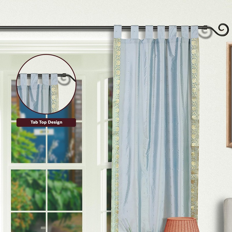 Indian Selections Gray Tab Top Sheer Sari Curtain/Drape/Panel - 60W