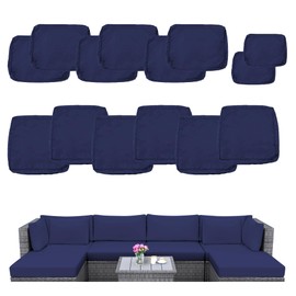 PERFECT GARDEN 14 PCS Outdoor Cushion Covers Replacement Cushions for Outdoor Furniture Waterproof with Zipper Slipcovers 3 Sizes(Cover Only) (Navy Blue)