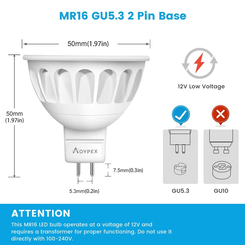 Aovpex MR16 LED Bulbs, 5W(50W Halogen Equivalent) Landscape Light Bulbs,