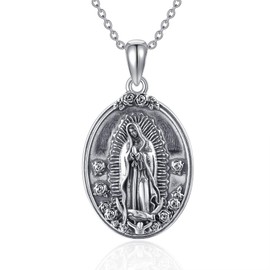 ONEFINITY Virgen De Guadalupe Necklace 925 Sterling Silver Mother Mary Necklace Virgencita Jewelry Gifts for Women